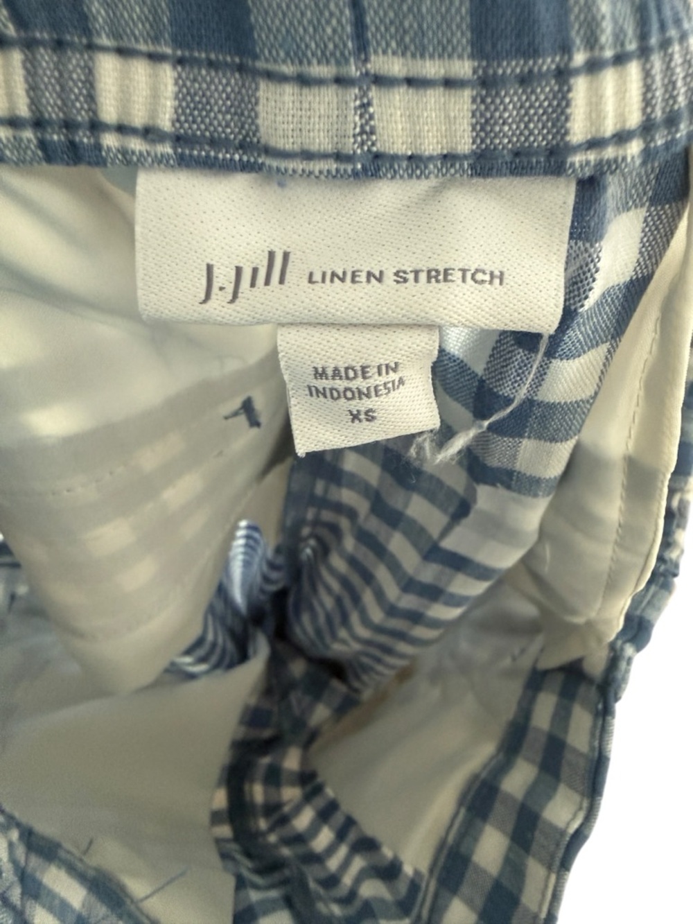 J.Jill Linen Blend Gingham Checkered Blue Pants Size XS - Picture 3 of 4